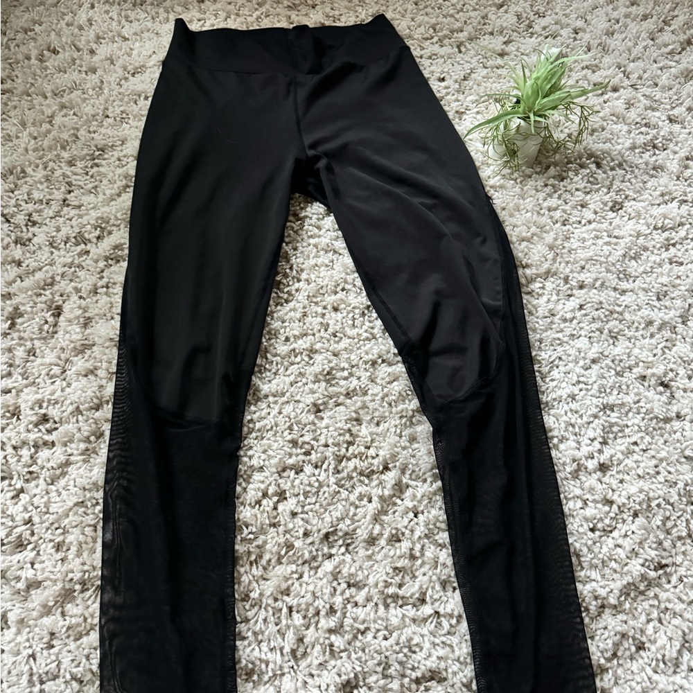 Black highwaisted pants Half solid half mesh black unique casual womens …